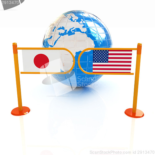 Image of Three-dimensional image of the turnstile and flags of USA and Ja