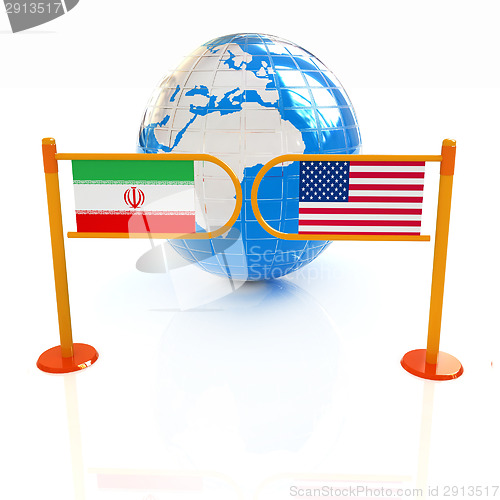 Image of Three-dimensional image of the turnstile and flags of USA and Ir