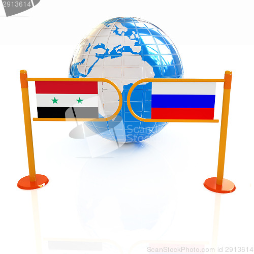 Image of Three-dimensional image of the turnstile and flags of Russia and