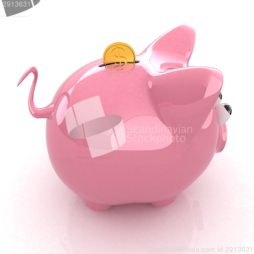 Image of Piggy bank with gold coin on white