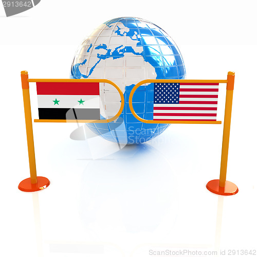 Image of Three-dimensional image of the turnstile and flags of USA and Sy