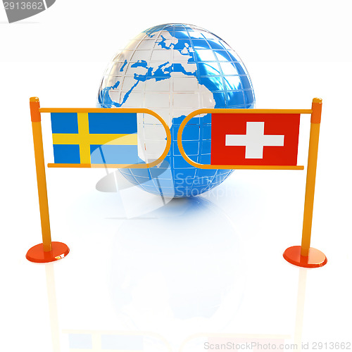 Image of Three-dimensional image of the turnstile and flags of Switzerlan