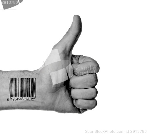 Image of Thumb up with barcode