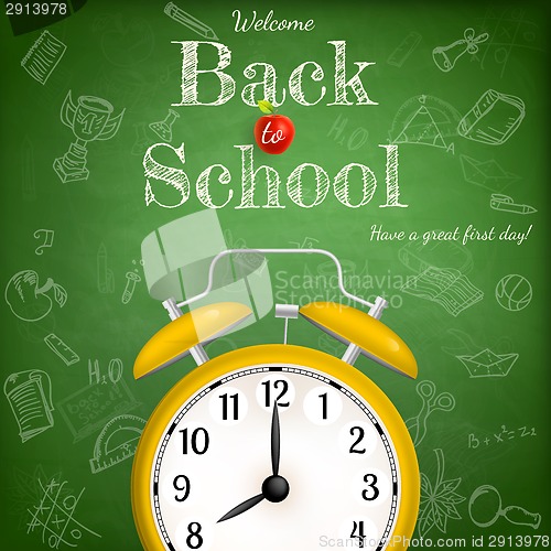 Image of Back to school with alarm clock. EPS 10