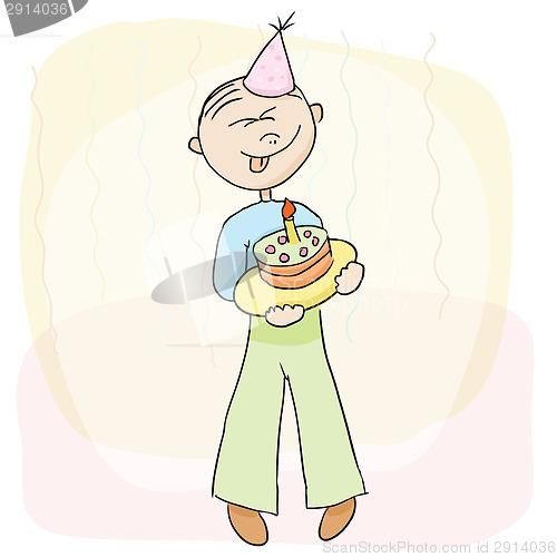 Image of Vector illustration. Birthday celebration with cake.
