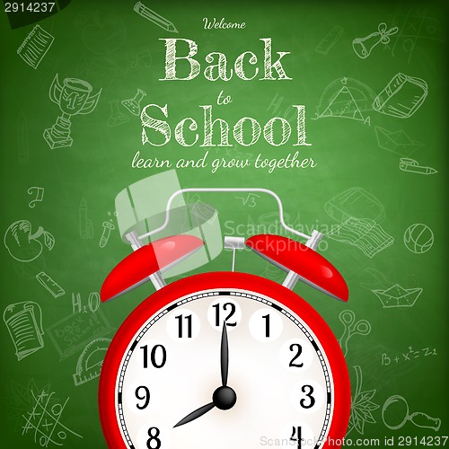 Image of Back to school with alarm clock. EPS 10