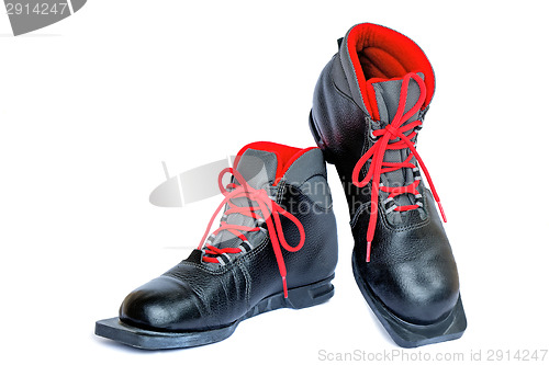Image of Boots for skiing on a white background.
