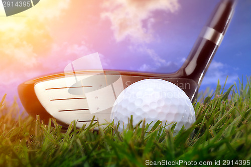 Image of Golf club and ball in grass