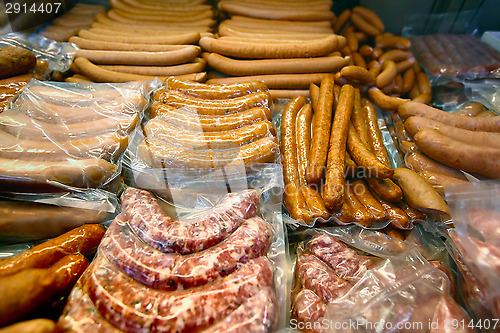 Image of sausages in market