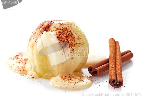 Image of baked apple with vanilla sauce