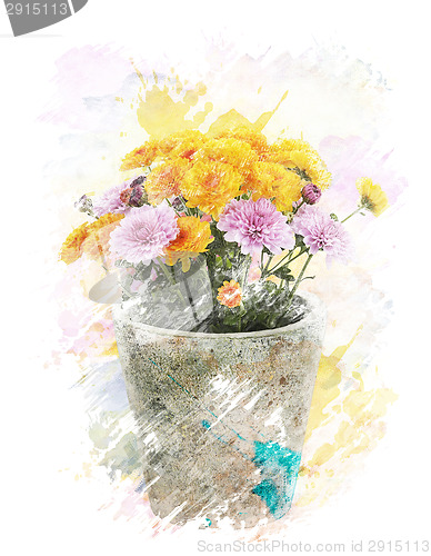 Image of Watercolor Image Of  Autumn Chrysanthemums