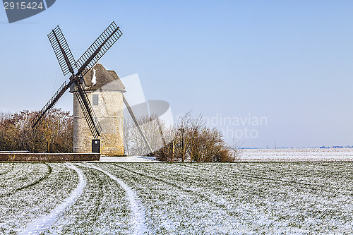 Image of Traditional Windmill in Winter