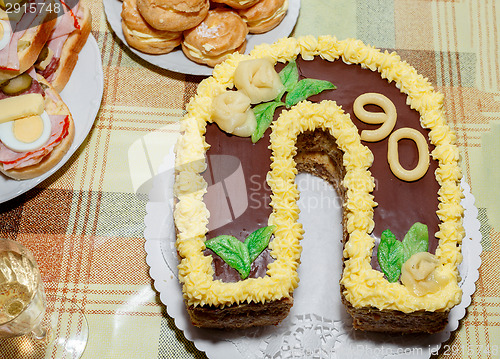 Image of homemade birthday cake for ninety anniversary