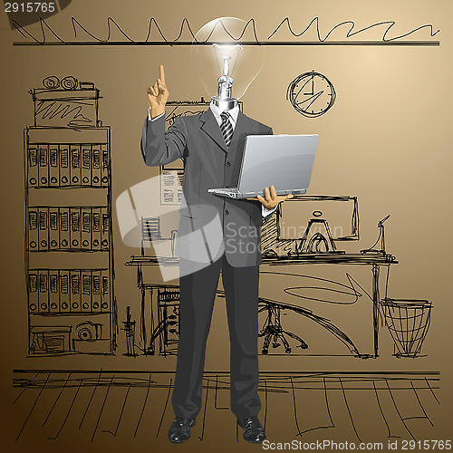 Image of Vector Lamp Head Business Man Shows Something With Finger