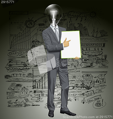 Image of Vector Lamp Head Businessman With Empty Write Board