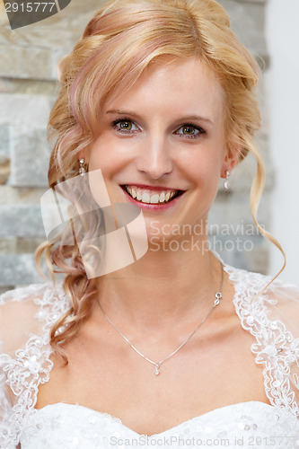 Image of portrait of beautiful smiling bride