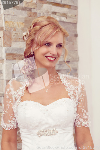 Image of portrait of beautiful smiling bride