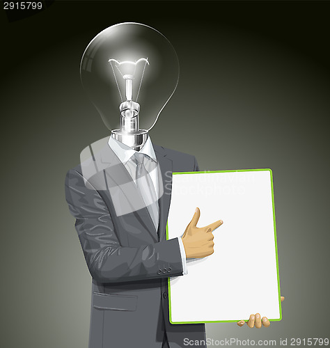 Image of Vector Lamp Head Businessman With Empty Write Board