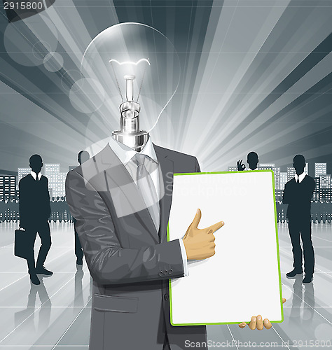Image of Vector Lamp Head Businessman With Empty Write Board