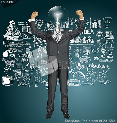 Image of Vector Lamp Head Businessman With Hands Up