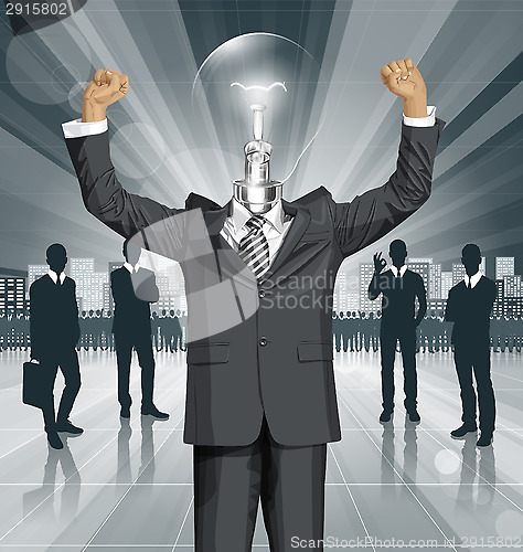 Image of Vector Lamp Head Businessman With Hands Up