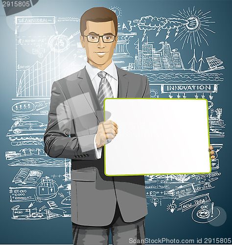 Image of Vector Business Man with Empty Write Board
