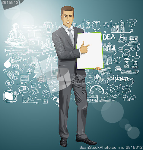 Image of Vector Businessman With Empty Write Board