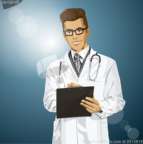 Image of Vector Hipster Doctor Man With Clipboard