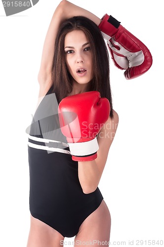 Image of Beautiful girl in boxing gloves