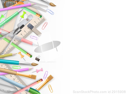 Image of School supplies on white with copyspace. EPS 10
