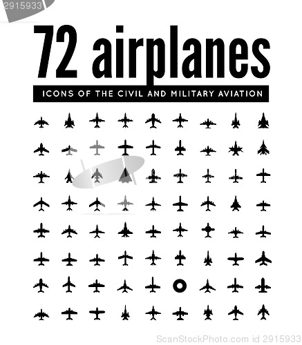 Image of 72 vector icons of airplanes