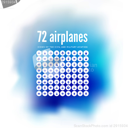 Image of 72 vector icons of airplanes