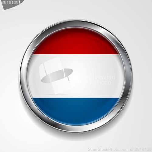 Image of Abstract button with metallic frame. Netherlands flag