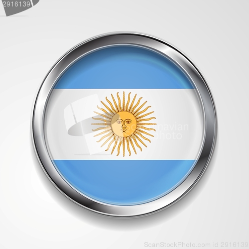 Image of Abstract button with metallic frame. Argentinean flag