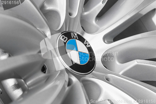 Image of BMW logotype on light alloy new design car wheel