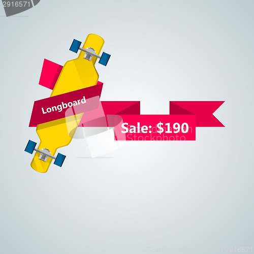 Image of Ad layout for longboard with price.