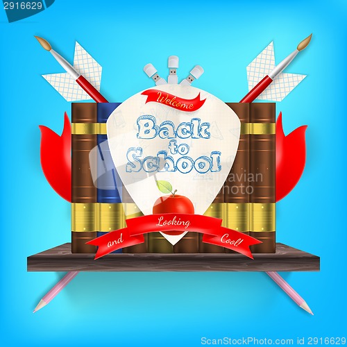 Image of Coat of arms with school supplies. EPS 10