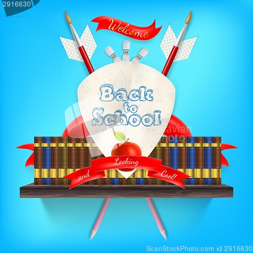 Image of Coat of arms with school supplies. EPS 10