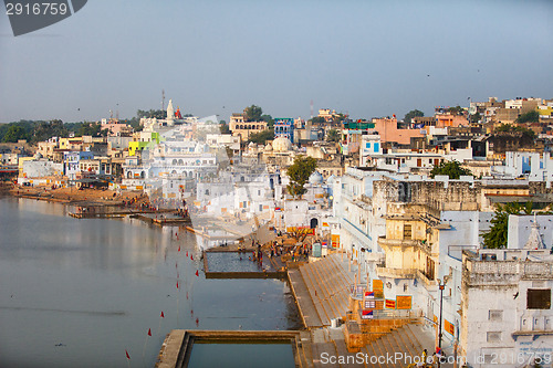 Image of Panorama of the city and sacred lake. India, Pushkar