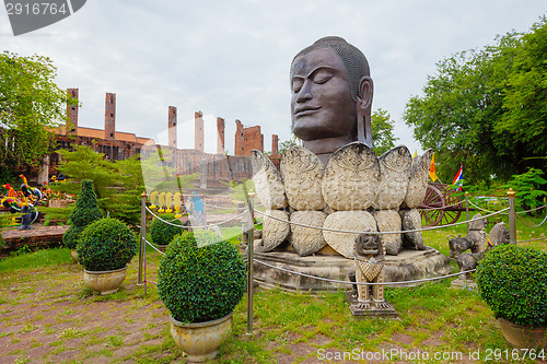 Image of Buddha in a lotus flower monument. Thailand, Ayutthaya
