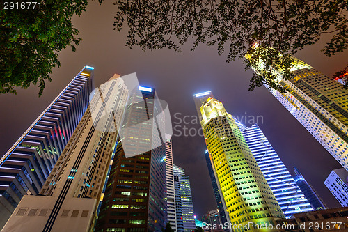 Image of Tall skyscrapers of the modern city. View from the foot