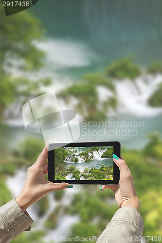 Image of Photographed Plitvice Lakes with tablet