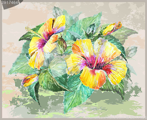 Image of Greeting card with hibiscus. Illustration hibiscus.