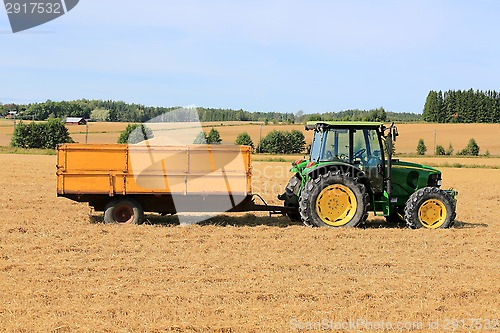 Image of John Deere 5820 Agricultural Tractor with Trailer Full of Grain