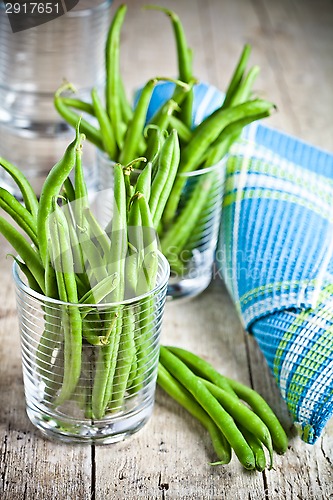 Image of green string beans in glasses