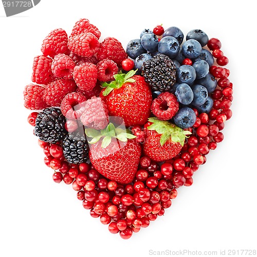 Image of heart shape of fresh berries