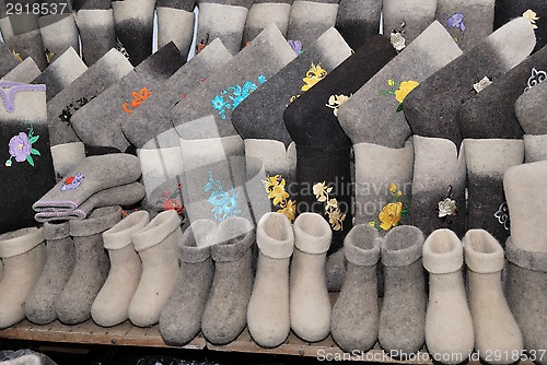 Image of traditional Russian felt boots winter