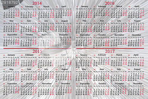 Image of calendar for 2014 - 2017 years