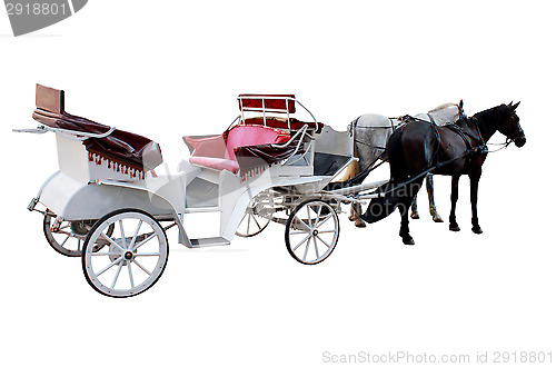 Image of promenade coach with two harnessed horses isolated