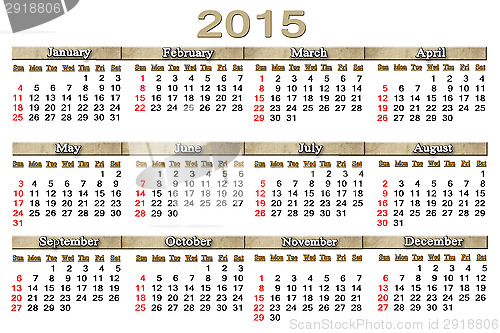 Image of usual calendar for 2015 year